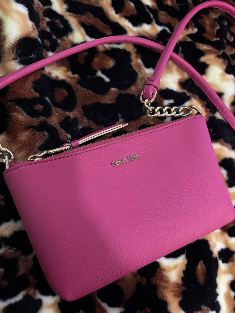 Calvin Klein Hot Pink Crossbody Bag with Gold Hardware
